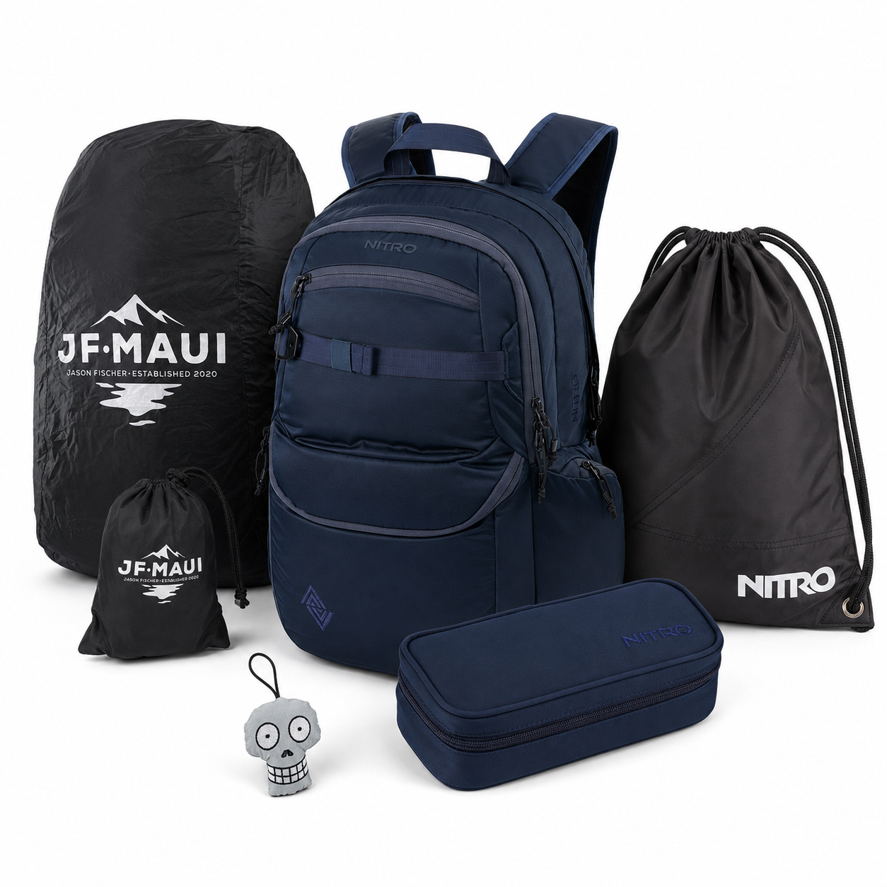 Nitro Schulrucksack Set PLUS Future Hero Night Sky – 5-teilig inkl. Pencil Case XL, Sportsack, Rain Cover & Reflektor