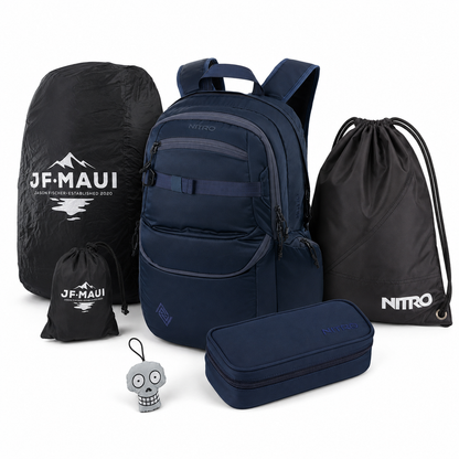 Nitro Schulrucksack Set PLUS Future Hero Night Sky – 5-teilig inkl. Pencil Case XL, Sportsack, Rain Cover & Reflektor
