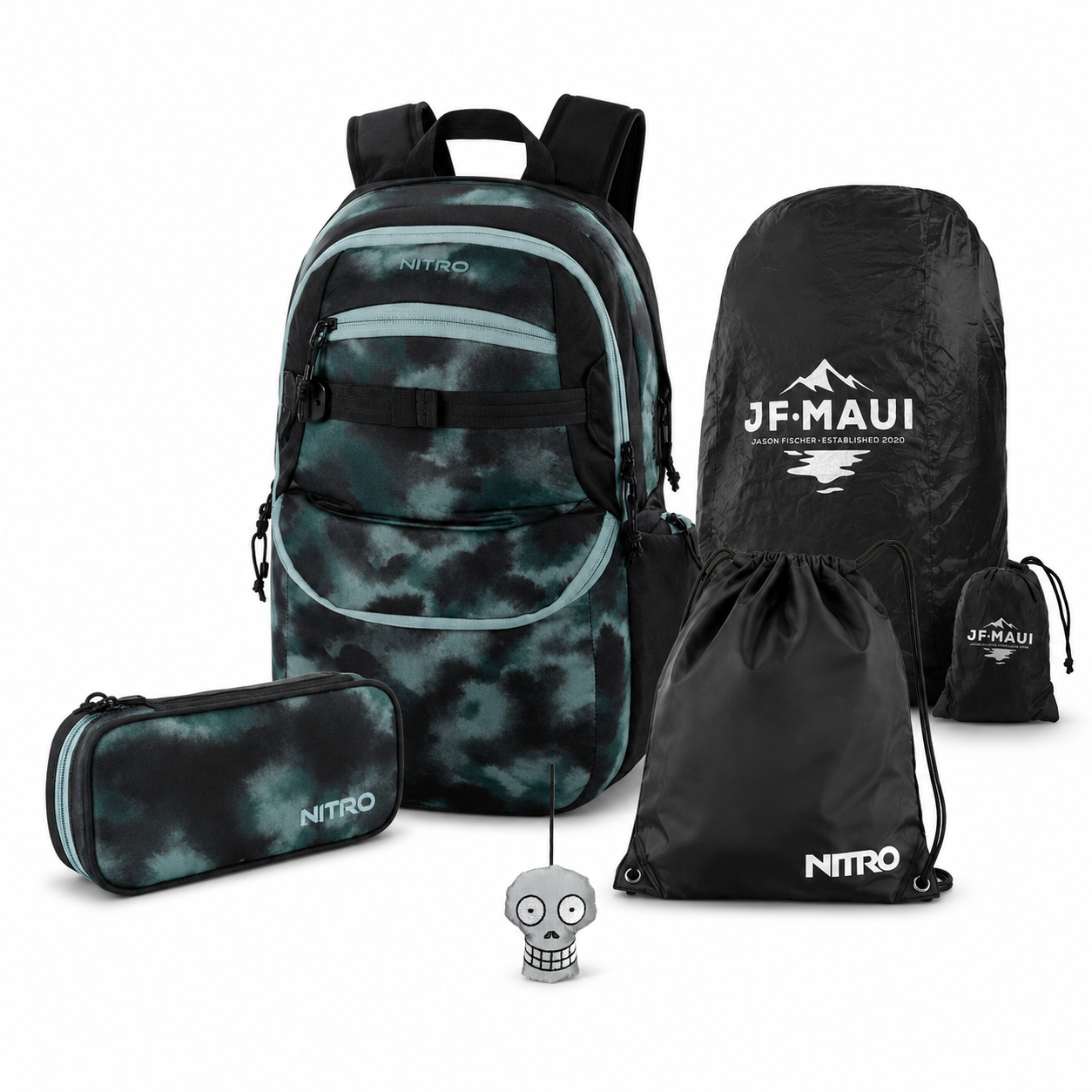 Nitro Schulrucksack Set PLUS Future Hero Reef Break – 5-teilig inkl. Pencil Case XL, Sportsack, Rain Cover & Reflektor