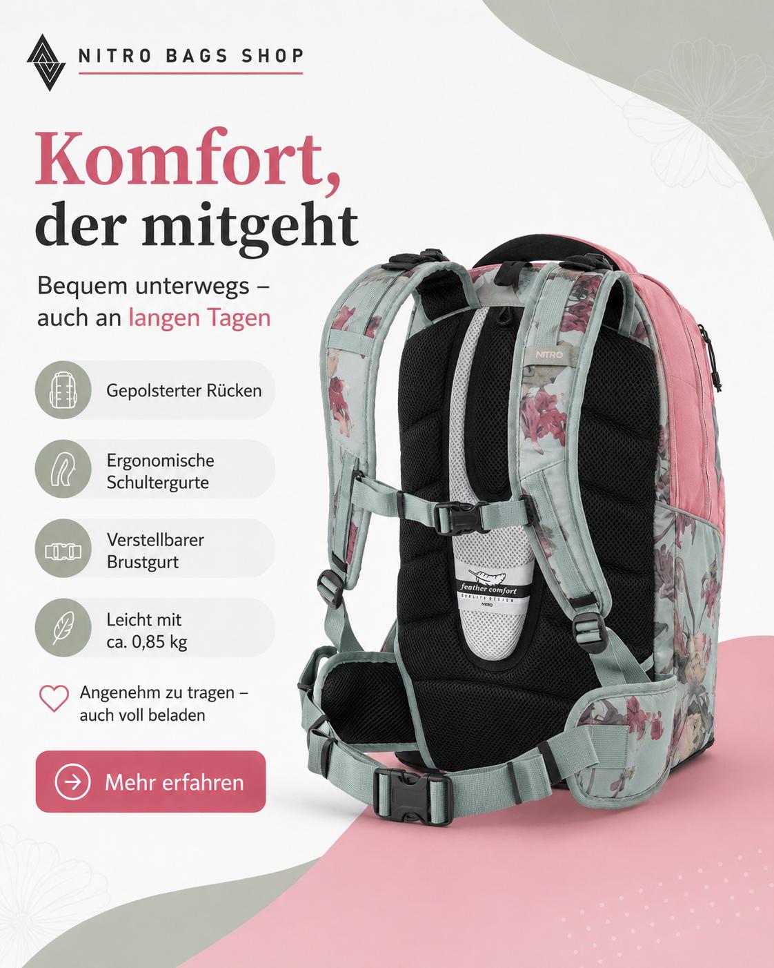 Nitro Superhero 30L Rucksack mit 15 Zoll Laptopfach – Woodrose-Nitrobags-Shop