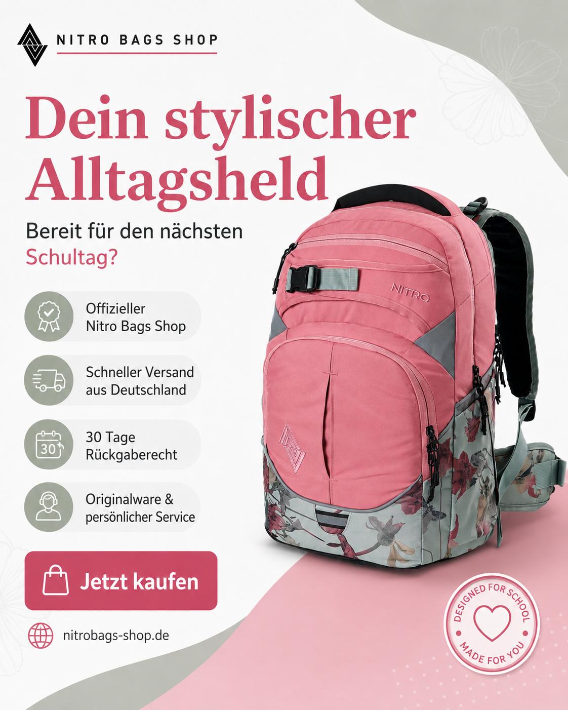 Nitro Superhero 30L Rucksack mit 15 Zoll Laptopfach – Woodrose-Nitrobags-Shop