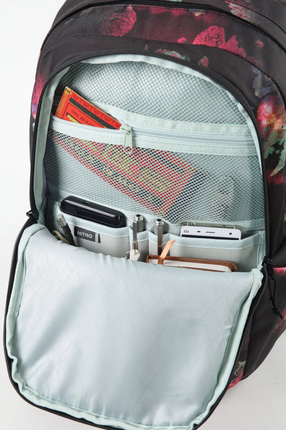 Nitro Future Hero 37 Liter Rucksack BLACK ROSE (Blumen) Daypack mit 17 Zoll Laptopfach