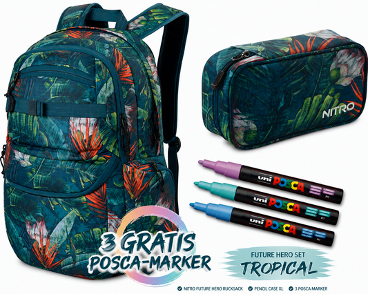Future Hero Set inkl. Pencil Case XL und 3 POSCA Markern Farbe Tropical