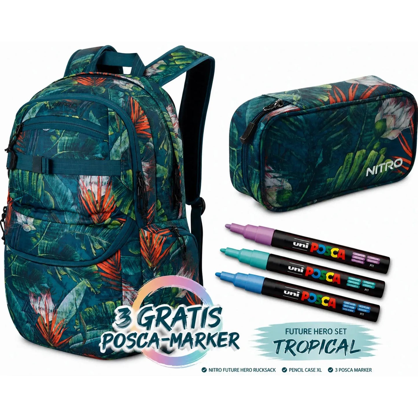 Future Hero Set inkl. Pencil Case XL und 3 POSCA Markern Farbe Tropical