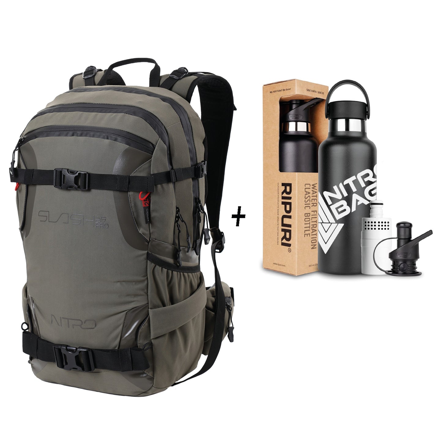 Nitro Slash 25 Pro X RIPURI SET Rucksack 25L für Touren- Snowboarder Waxed Lizard