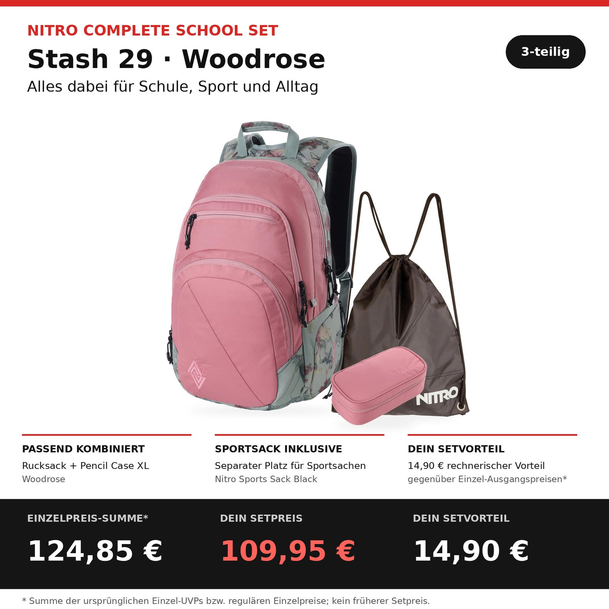 Nitro Complete School Set Stash 29 Woodrose – 3-teilig – Setbestandteile und Preisvorteil