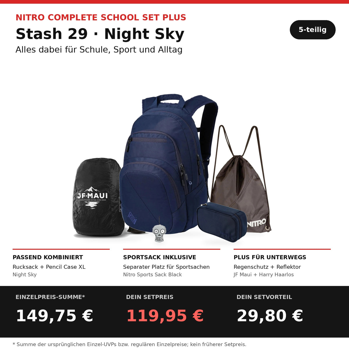 Nitro Complete School Set PLUS Stash 29 Night Sky – 5-teilig – Setbestandteile und Preisvorteil