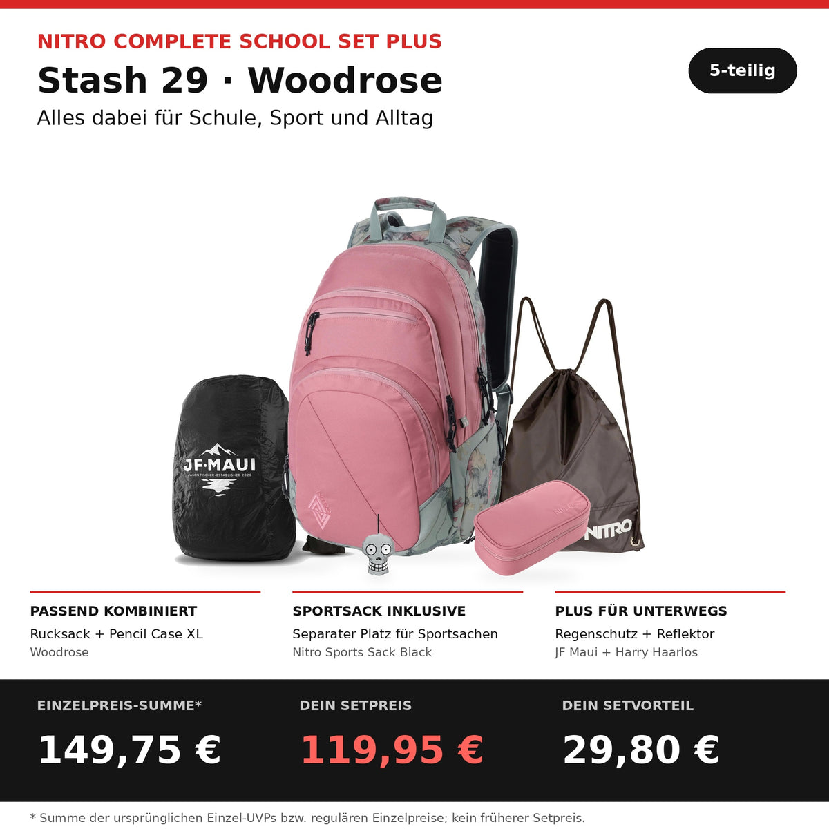 Nitro Complete School Set PLUS Stash 29 Woodrose – 5-teilig – Setbestandteile und Preisvorteil