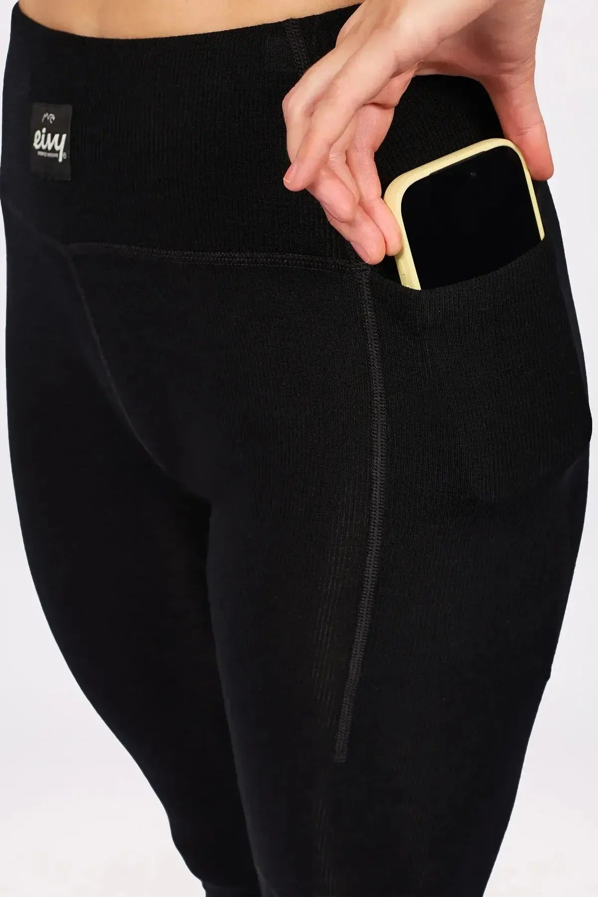 Eivy Pocket Wool Rib Tights Damen-Woll-Baselayer 2027 – Black 1