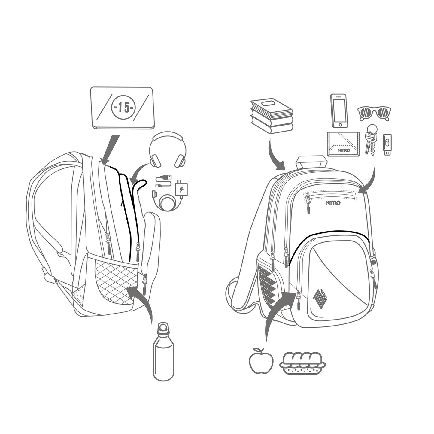 Nitro Stash 29L Rucksack mit 15 Zoll Laptopfach Black Checker