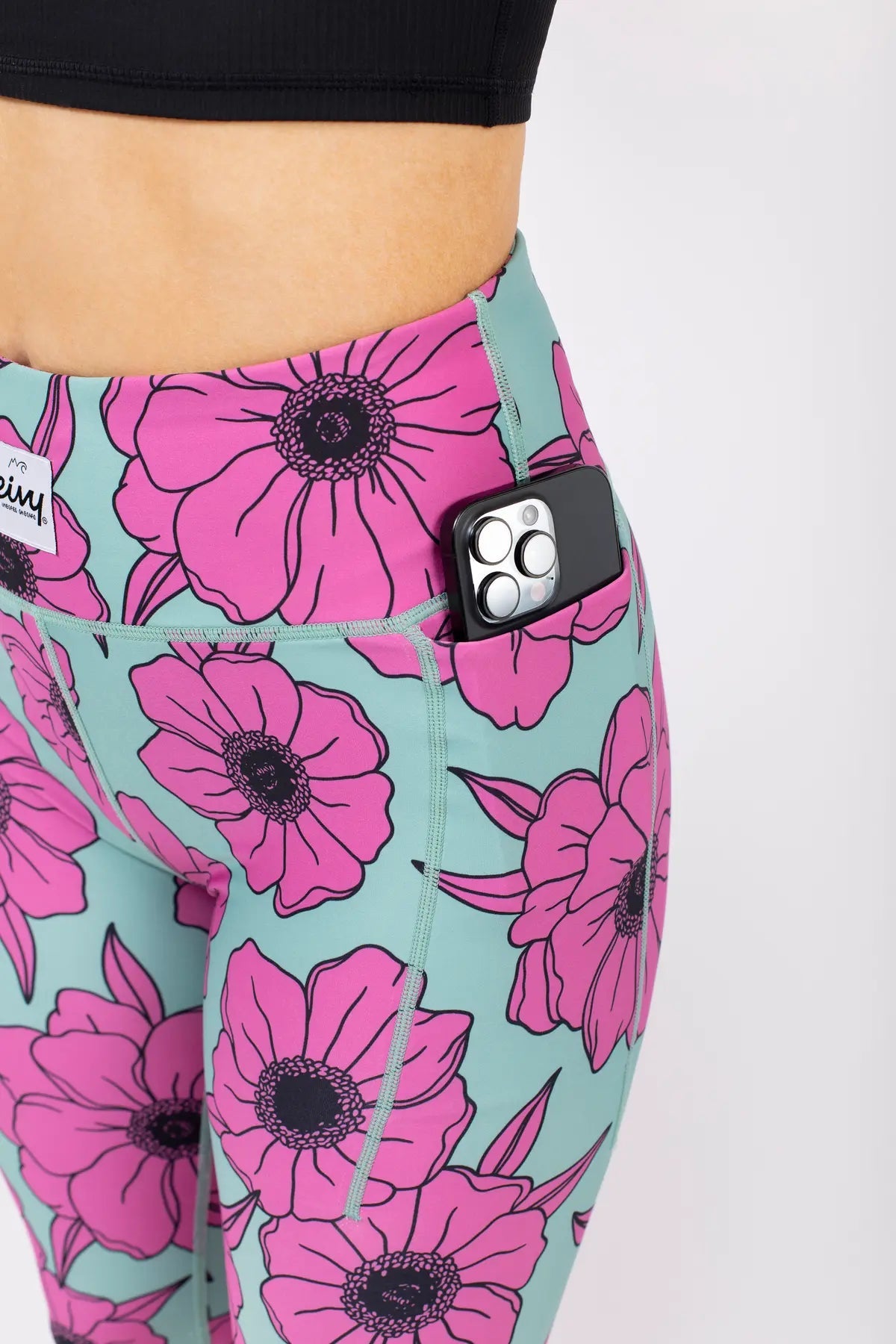 Eivy Pocket Tights - Turquoise Flower – Taschendetail